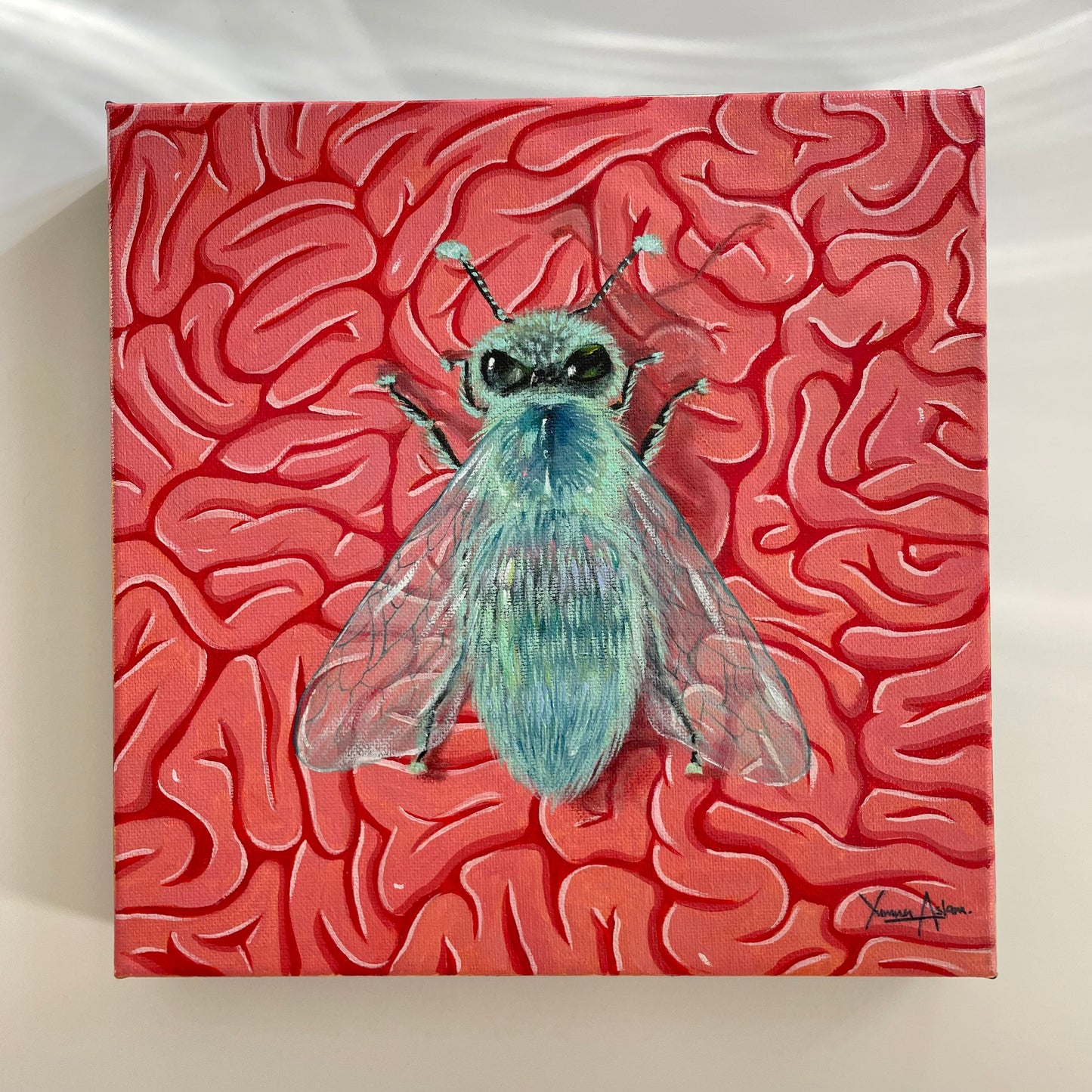 Insane in the mem- brain ~ Original oil painting, wall hanging, wall decor, bee painting, brain art, bee art, brain painting, weird art