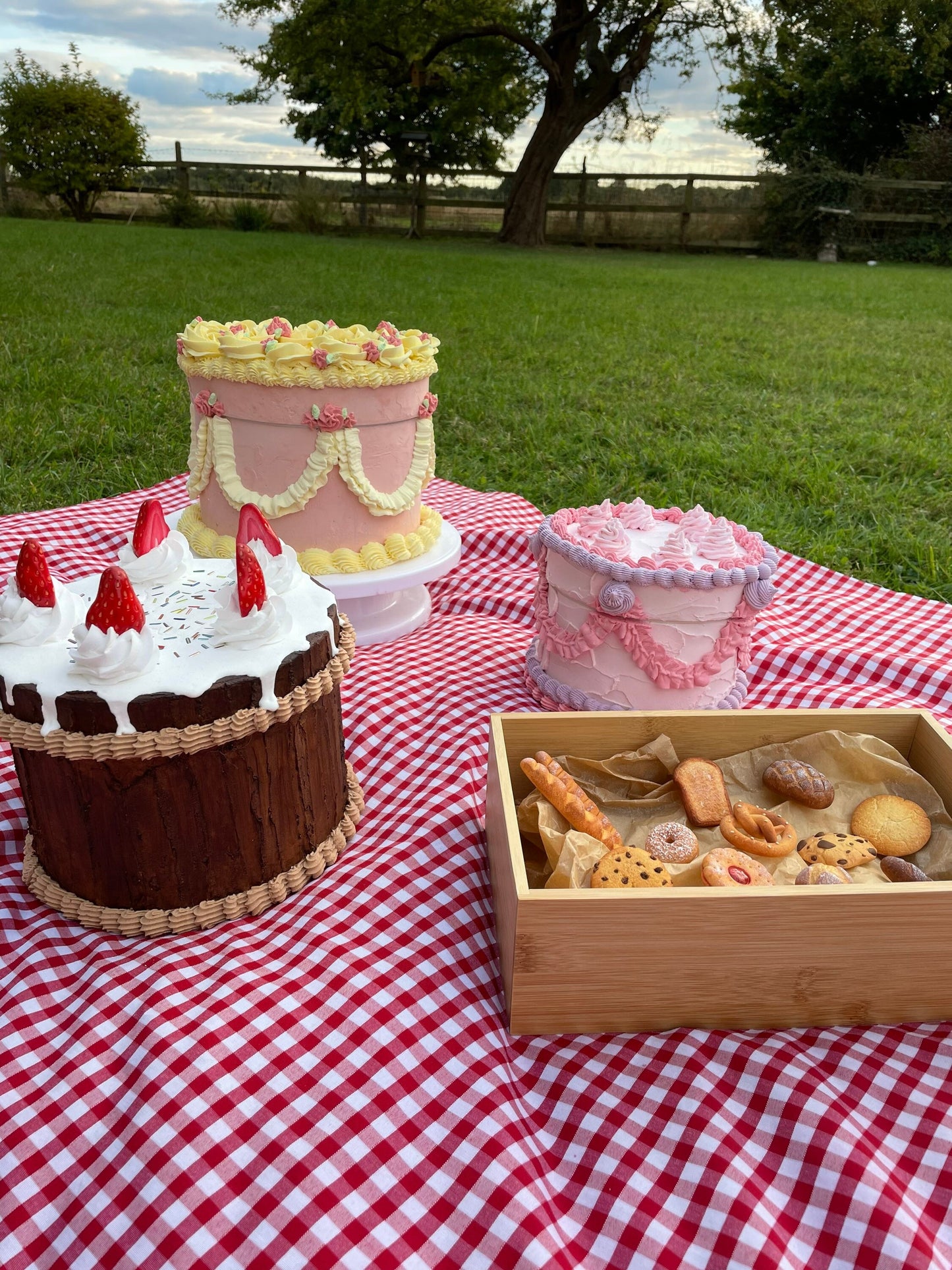 Jewellery box, fake cake, table decor & storage box, large trinket box, shelf decor. Chocolate strawberry log cake, party props, cake prop