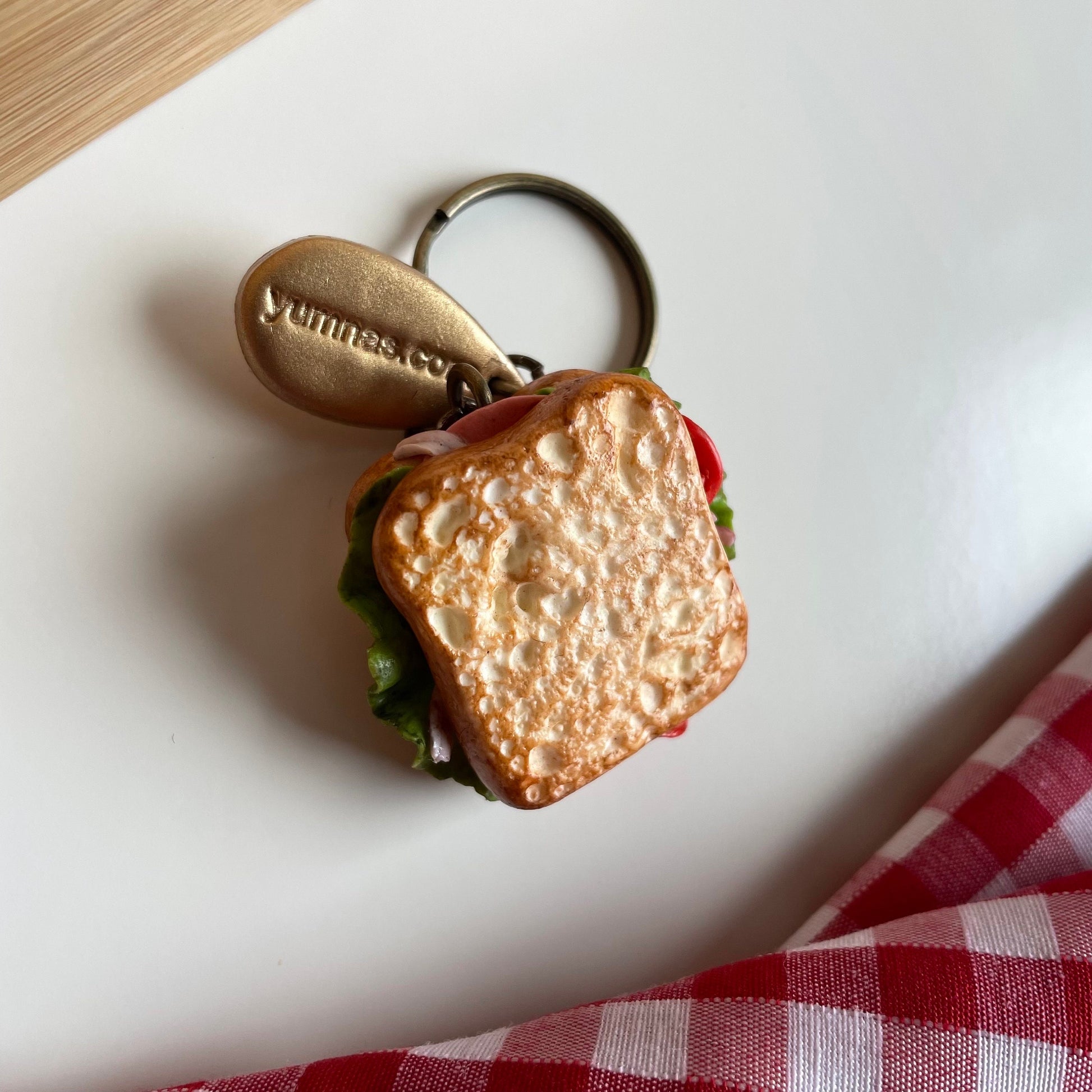 Salami sandwich keychain, bread keychain, chicken sandwich keyring, novelty keychain , polymerclay charm, clay keyring, realistic food charm