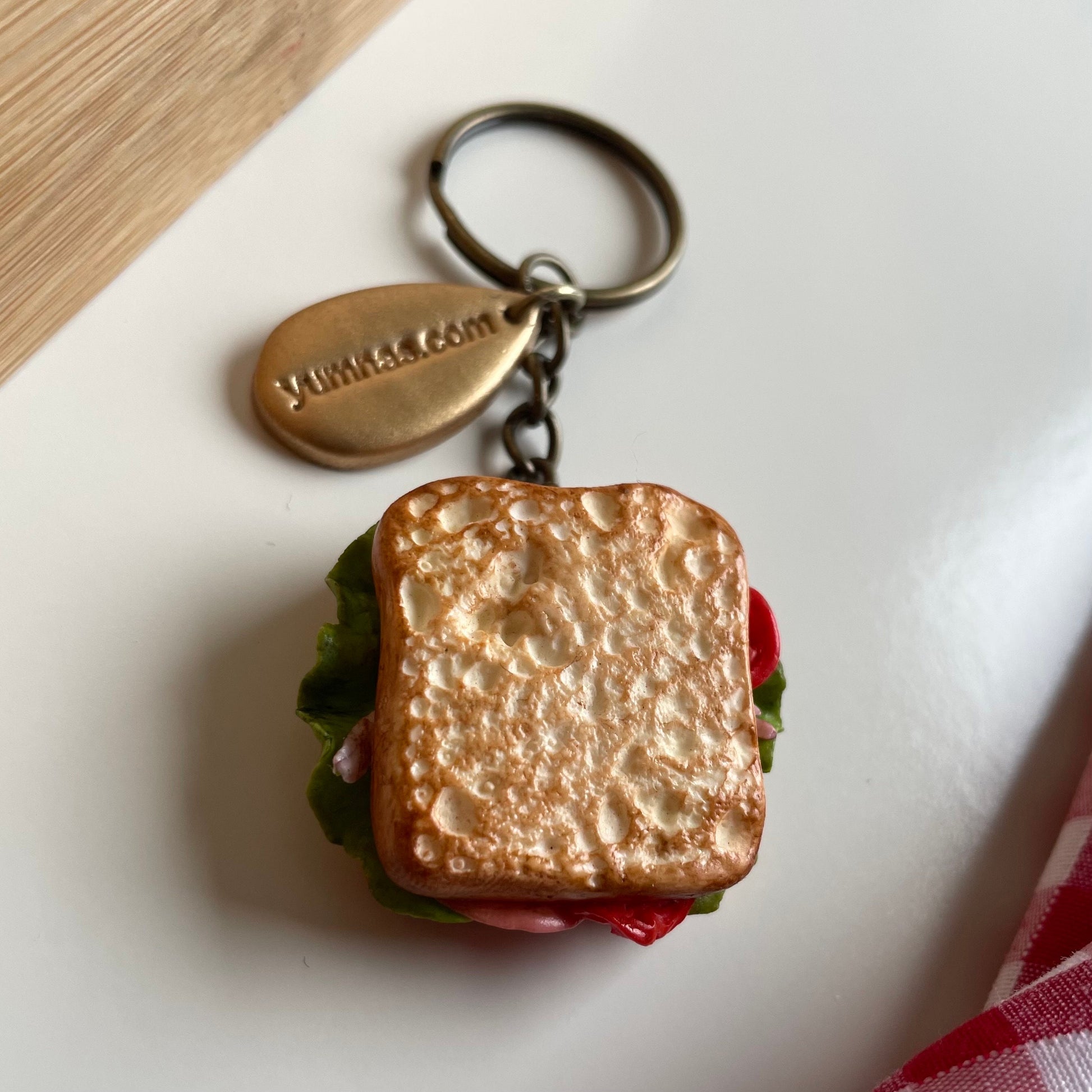 Salami sandwich keychain, bread keychain, chicken sandwich keyring, novelty keychain , polymerclay charm, clay keyring, realistic food charm