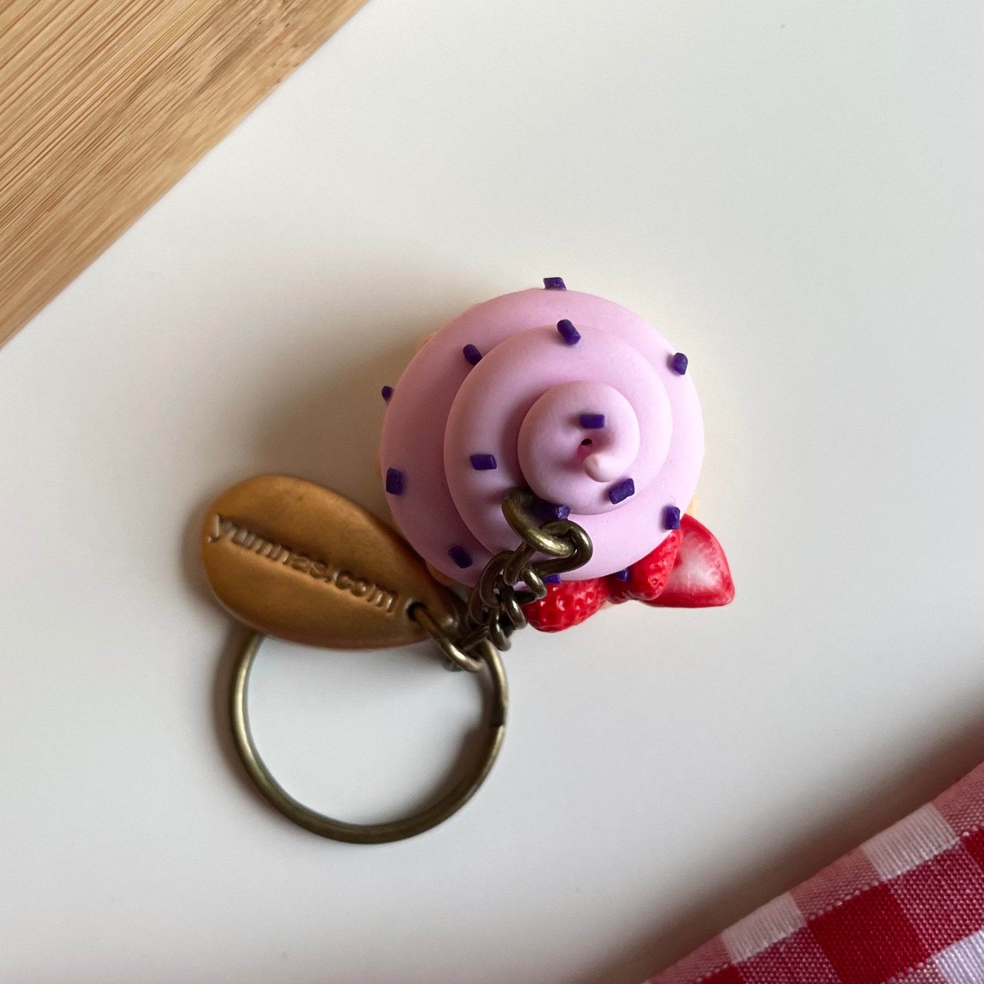 Cupcake keychain, purple pink cupcake keychain, mini cute cupcake, novelty keychain , polymerclay charm, clay keyring, realistic food charm