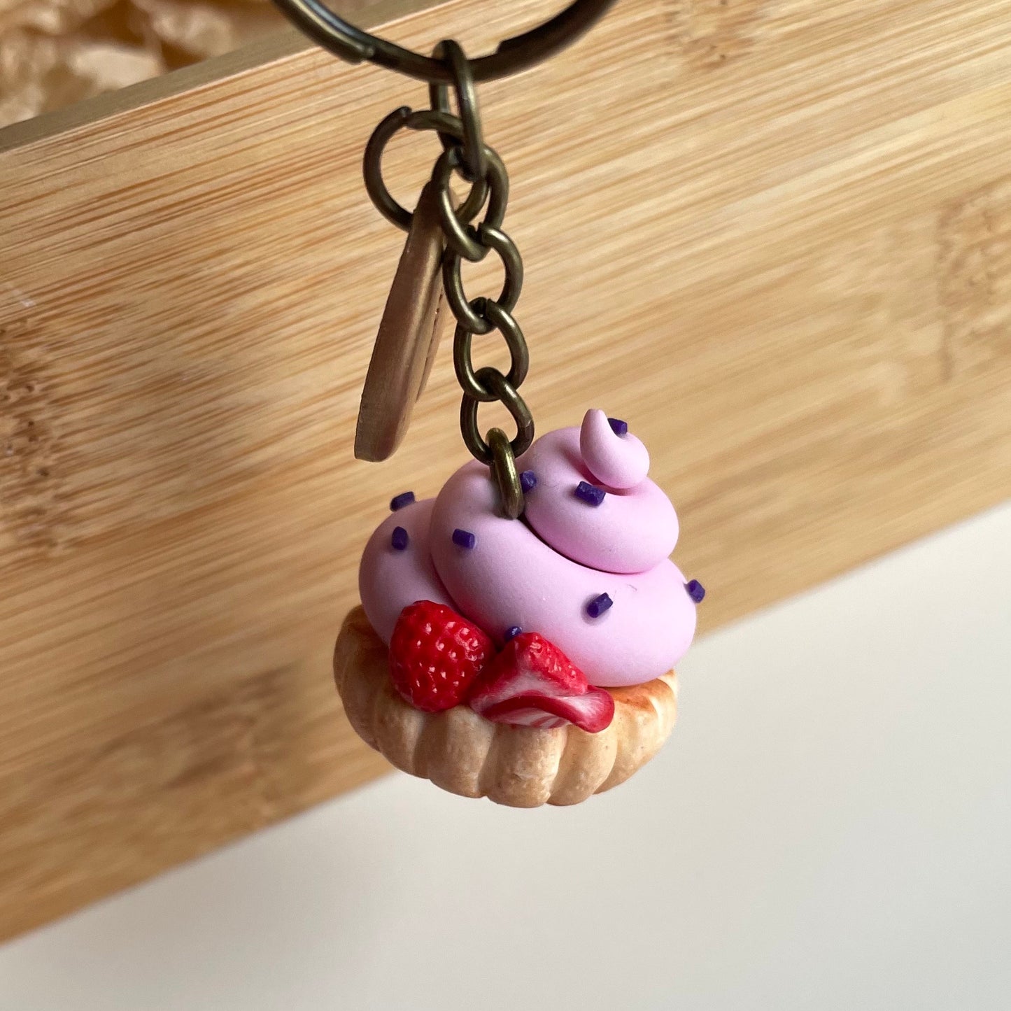 Cupcake keychain, purple pink cupcake keychain, mini cute cupcake, novelty keychain , polymerclay charm, clay keyring, realistic food charm