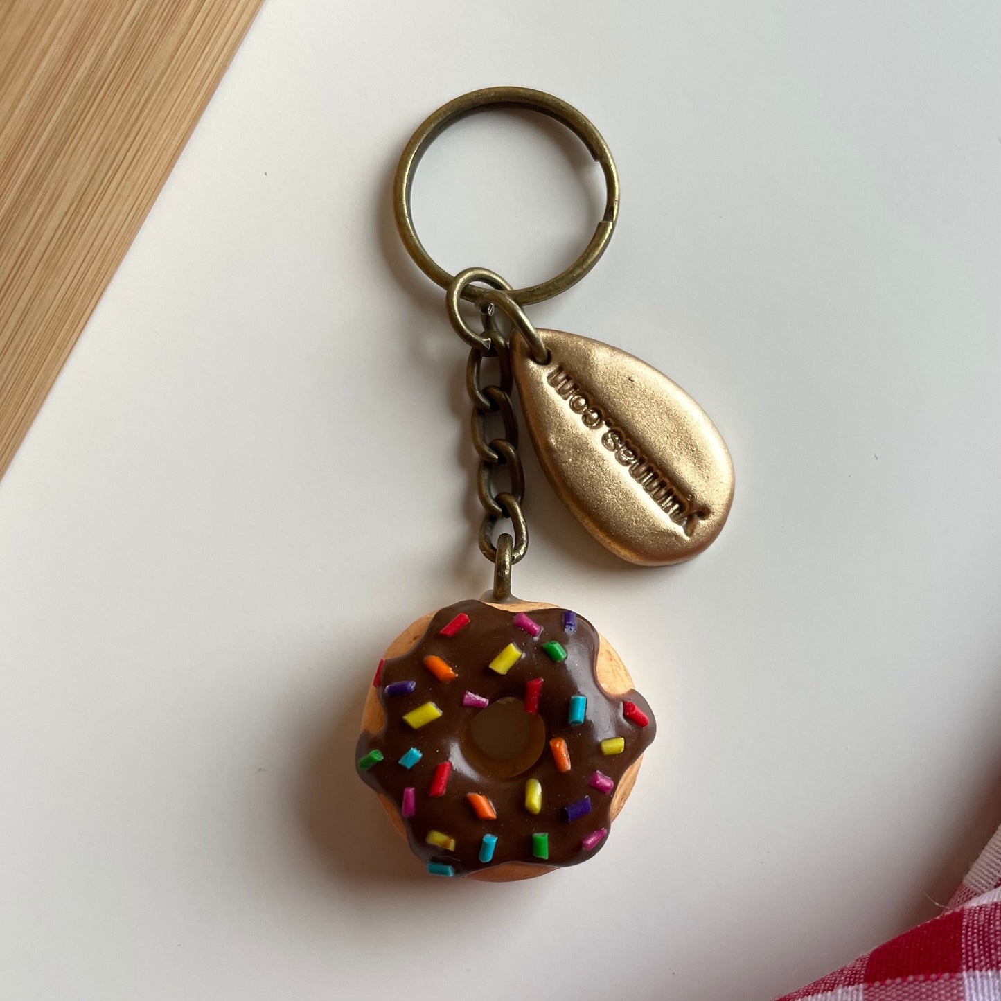Chocolate donut keychain, donut charm, cute donut keyring, novelty keychain , polymerclay charm, clay keyring, realistic food charm