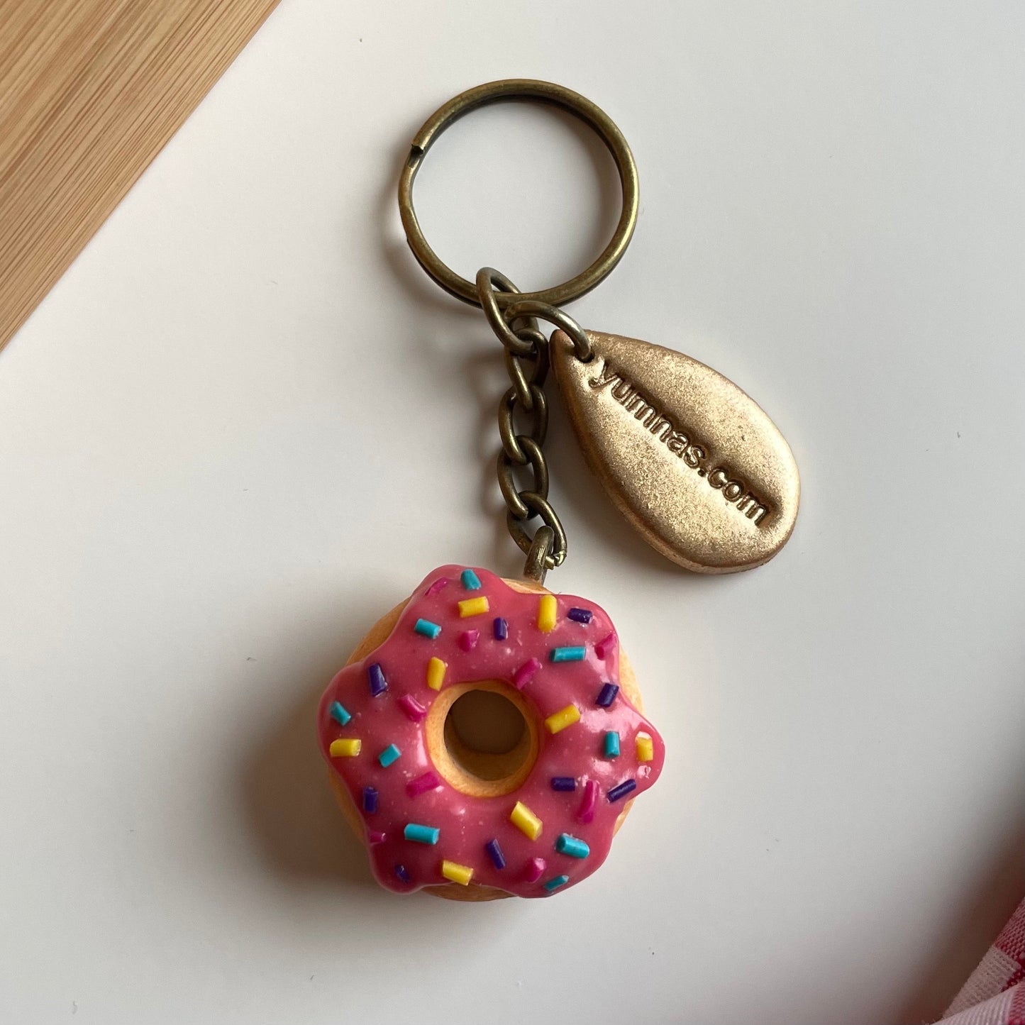 Strawberry glazed donut keychain, donut charm, cute donut keyring, novelty keychain , polymerclay charm, clay keyring, realistic food charm