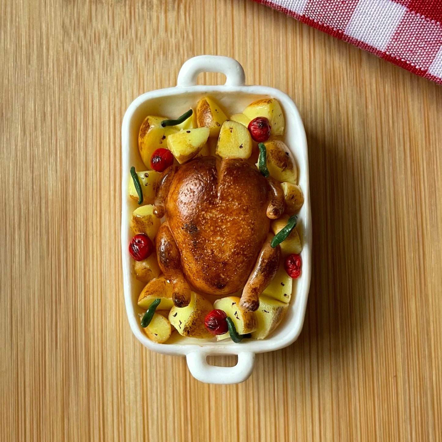 Food magnet - Roast chicken with baked potatoes, fridge magnets, memo board magnets, roast chicken magnets,clay magnets, baked chicken magne